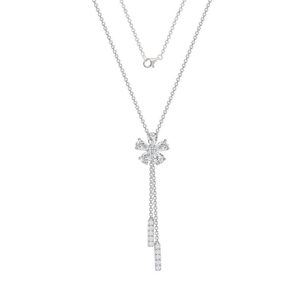 105 Ct Diamond 18k White Gold Flower Drop Pendant Necklace 16